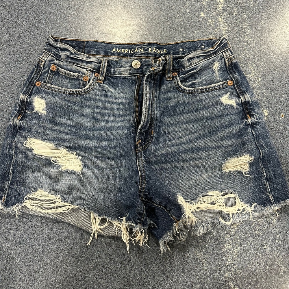 American Eagle Outfitters Distressed Dark Blue Denim Cutoff Shorts